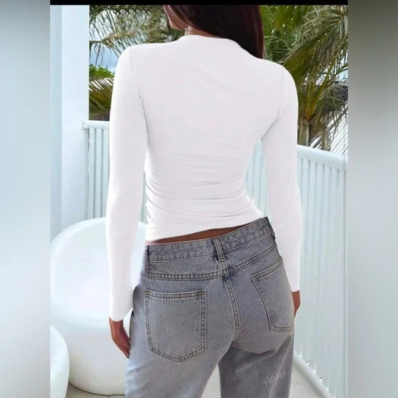 Ladies' Summer Knitted Square Neck Waist Cinching Sexy Y2K Base T-Shirt - Picture 2 of 4